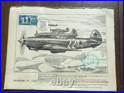 Lithographie Aviation Normandie-niémen Signée H. Sainton & Pilotes 1969