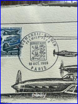 Lithographie Aviation Normandie-niémen Signée H. Sainton & Pilotes 1969