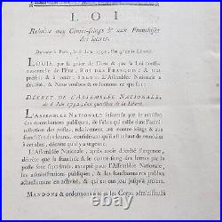 Loi 1792 Premier document officiel des Postes Contreseing & Franchise Rare