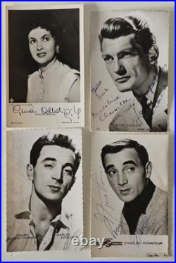 Lot 26 autographes ca 1960 photos dédicacées Aznavour Marais Cousteau Marceau
