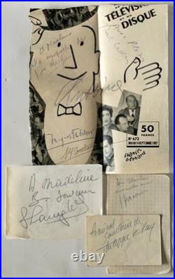Lot 26 autographes ca 1960 photos dédicacées Aznavour Marais Cousteau Marceau