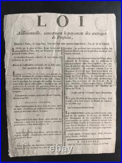 Lot de 11 affiches révolutionnaires relatives aux rentes et pensions, SAINTES