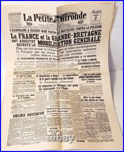 Lot de 9 pages de journaux recto verso de 1938-1939, guerre, le soir, le figaro