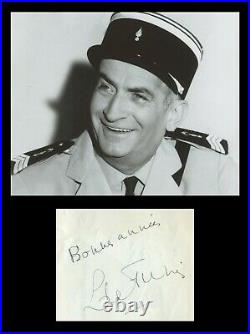 Louis de Funès (1914-1983) Rare authentique page d'album signée + Photo 1956