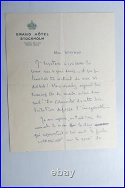 MAURIAC François, Lettre Autographe signée, 12 décembre 1952, Stockholm