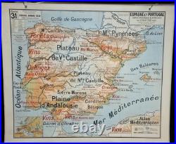 Magnifique Carte Scolaire Ancienne Vidal-Lablache N°31 Espagne Portugal