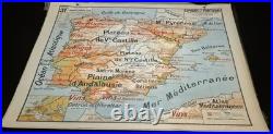 Magnifique Carte Scolaire Ancienne Vidal-Lablache N°31 Espagne Portugal