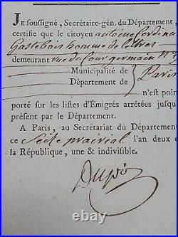 Manuscrit Révolution Française An II Histoire 1794 Emigration