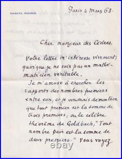 Marcel PAGNOL, Lettre sur sa passion pour les nombres premiers