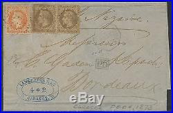 Maritime France Rare sur Empire lettre Caracas 1873 Càd octo LA GUAYRA /Bordeaux