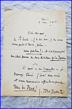 Massenet 2 billets autographes manuscrits & signés