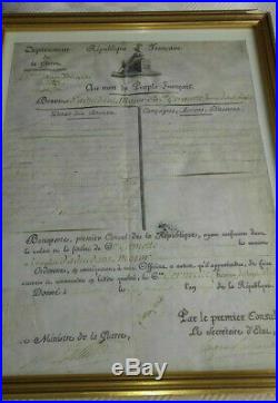 NAPOLEON BONAPARTE BREVET D'ADJUDANT MAJOR SIGNE RARE 1er EMPIRE-1803