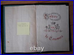 OBJET UNIQUE cahier de concours manuscrit souvenir 1892 dessins reliure brodée OBJET UNIQUE cahier de concours manuscrit souvenir 1892 dessins reliure brodée