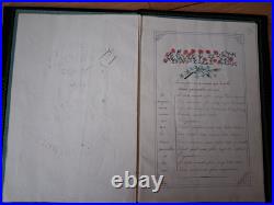 OBJET UNIQUE cahier de concours manuscrit souvenir 1892 dessins reliure brodée