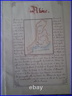 OBJET UNIQUE cahier de concours manuscrit souvenir 1892 dessins reliure brodée