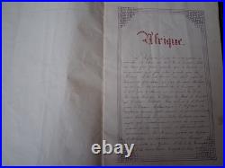 OBJET UNIQUE cahier de concours manuscrit souvenir 1892 dessins reliure brodée