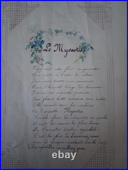 OBJET UNIQUE cahier de concours manuscrit souvenir 1892 dessins reliure brodée
