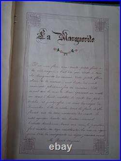 OBJET UNIQUE cahier de concours manuscrit souvenir 1892 dessins reliure brodée