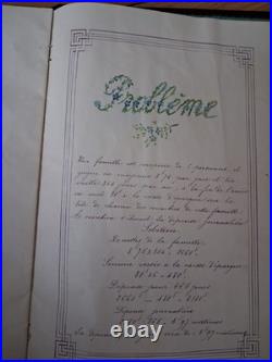 OBJET UNIQUE cahier de concours manuscrit souvenir 1892 dessins reliure brodée