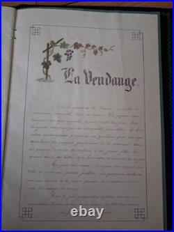 OBJET UNIQUE cahier de concours manuscrit souvenir 1892 dessins reliure brodée