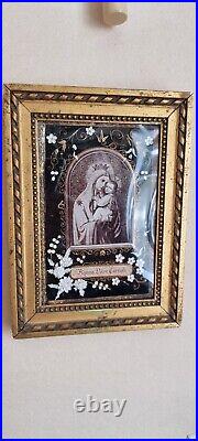 Our Lady of Mount Carmel Rosary Icon Virgin Mary Child Jesus Reliquary Paperolle