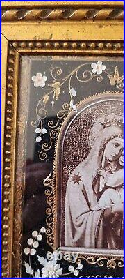 Our Lady of Mount Carmel Rosary Icon Virgin Mary Child Jesus Reliquary Paperolle