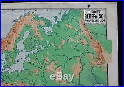 P191 Carte scolaire vintage Lablache Europe relief sol 12 Alpes Karpates Volga