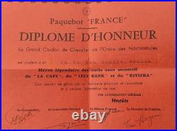 PAQUEBOT FRANCE rare et amusant DIPLOME D'HONNEUR DE L'ORDRE DES NOCTAMBULES