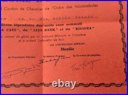 PAQUEBOT FRANCE rare et amusant DIPLOME D'HONNEUR DE L'ORDRE DES NOCTAMBULES