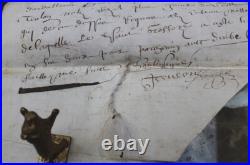 PARCHEMIN de 1626 acte notarié, vente de terres 800 x 270