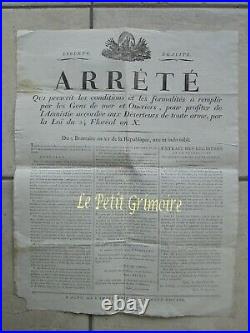 PLACARD 1803 Arrêté de BONAPARTE amnistie gens de mer et ouvriers