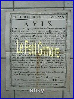 PLACARD 1803 PENSIONS RELIGIEUX / CHEVALIERS DE MALTE (Lot et Garonne)