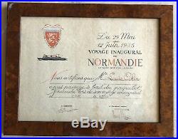 Paquebot Normandie Certificat Voyage Inaugural