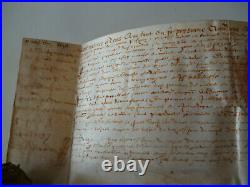 Parchemin ancien daté 1597 a vezet manuscrit recto verso avec sceau
