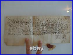 Parchemin manuscrit de 1464, famille noble de Jean Morhier, signé, bon état
