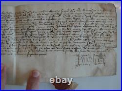 Parchemin manuscrit de 1464, famille noble de Jean Morhier, signé, bon état