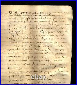 Parchemin notarial 1547 partage de la quantinière en quatre partyes Trélazé