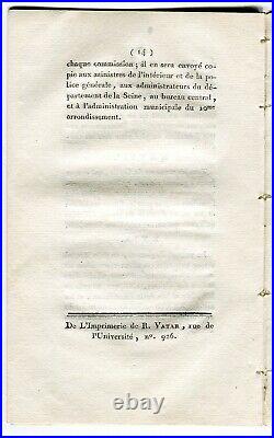 Paris VII ème Rue du Bacq Rare Réglement du Cercle Constitutionnel 14 p 1795/98