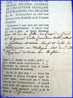 Passeport Bilingue LOUIS JOSEPH DE BOURBON PRINCE DE CONDE 1797 SCEAU MANUSCRIT