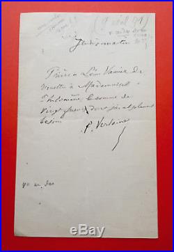 Paul VERLAINE Billet autographe signé à Léon VANIER