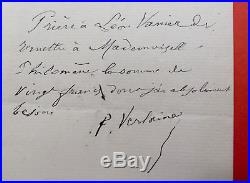 Paul VERLAINE Billet autographe signé à Léon VANIER