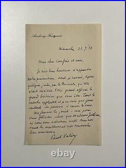 Paul Valéry lettre Autographe signée 1932