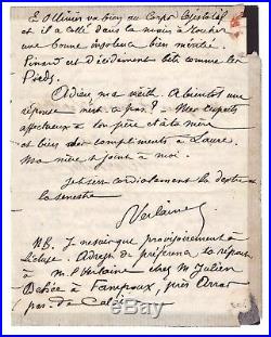 Paul Verlaine / Lettre Autographe (1868) / Edmond Lepelletier / Rimbaud