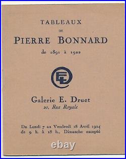 Pierre BONNARD livret exposition 1924 galerie DRUET liste oeuvres