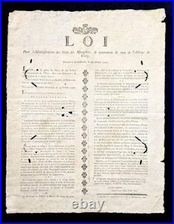 Placard de la LOI Pour Administration des biens des Monastères. CLUNY 1790