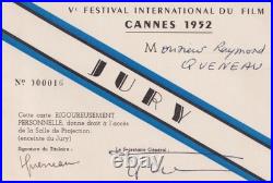 QUENEAU, Raymond Carte du Jury du Festival de Cannes 1952