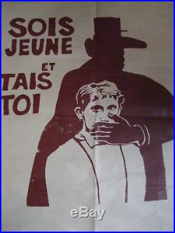 RARE Affiche Mai 68 Sois jeune et tais toi avec l'ombre de De Gaulle 60x80cm