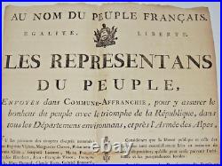 RÉVOLUTION 1789 Placard siège de Lyon COMMUNE-AFFRANCHIE 1794 RARE