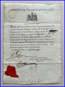 REVOLUTION Rare certificat de la 1ère fête de la FEDERATION. 14 JUILLET 1790
