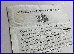 REVOLUTION Rare certificat de la 1ère fête de la FEDERATION. 14 JUILLET 1790